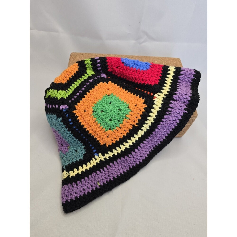 Colorful Granny Square Bucket Hat Crochet Style Boho Festival Retro Cottagecore